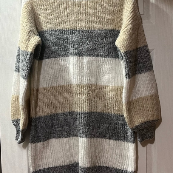 SHEIN | Striped Knit Sweater - Gray, Cream, and Tan | Size M - Picture 2 of 9
